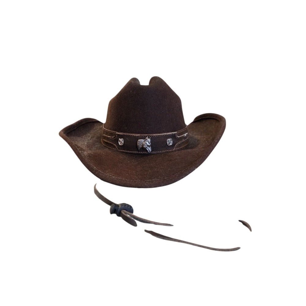 Bullhide Kid's Wool Cowboy Hat Large Brown Adjustable Horse Pendant Western